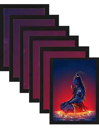 (Set of 5)A4 Size Premium Glass Mahadev Photo Frames 